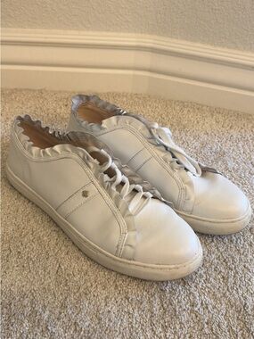 kate spade White Ruffle-Trim Leather Sneakers